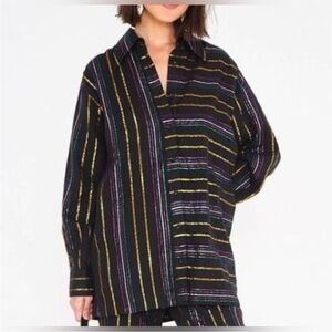 FARM Rio Black Multicolor Striped Button Down Shirt
